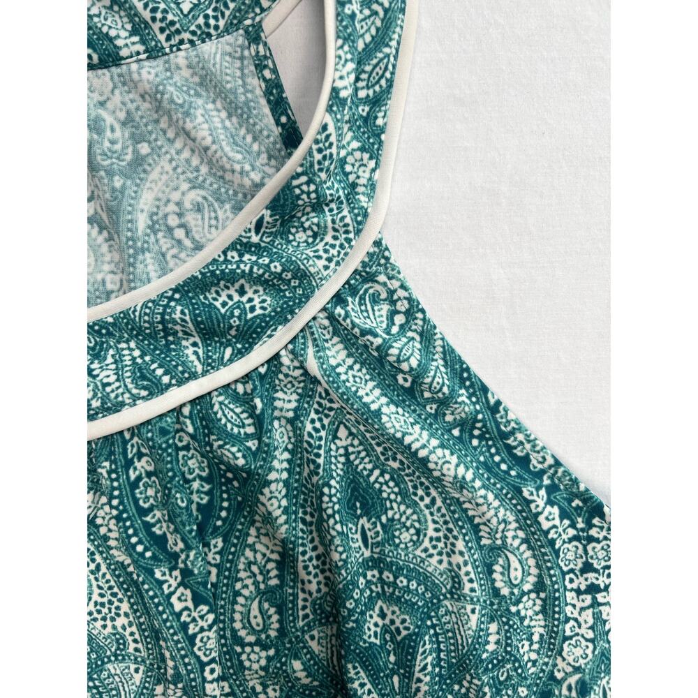 Kate Hill Dress 18W Sleeveless Green White Boat Neck Pockets - Picture 3 of 10